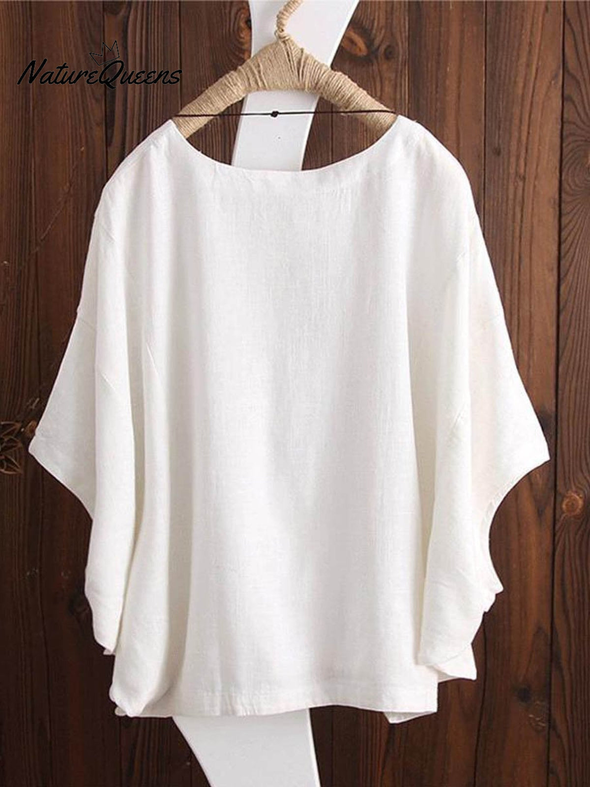 Women's Solid Color Loose Elegant Bat Sleeve Casual Cotton And Linen Shirt