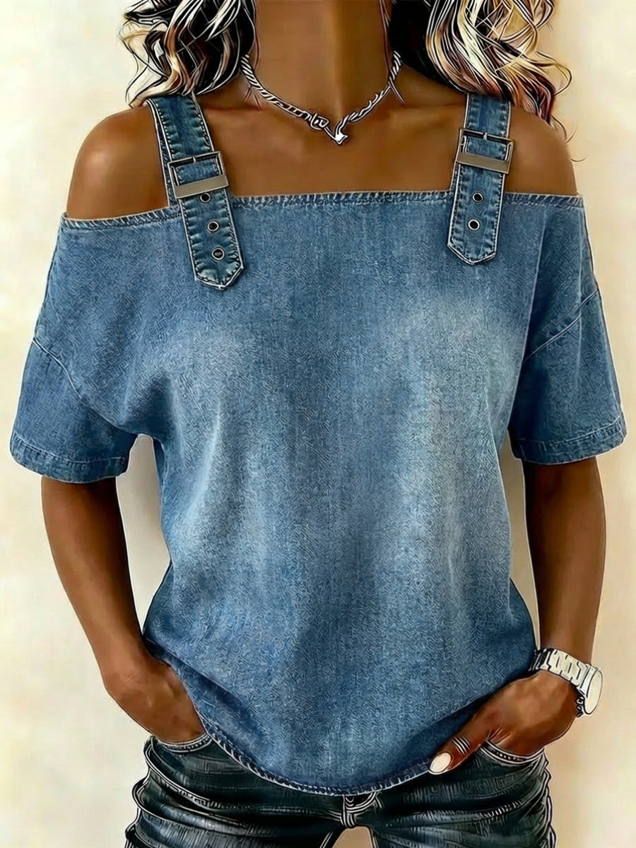 Women's short-sleeved denim shirt