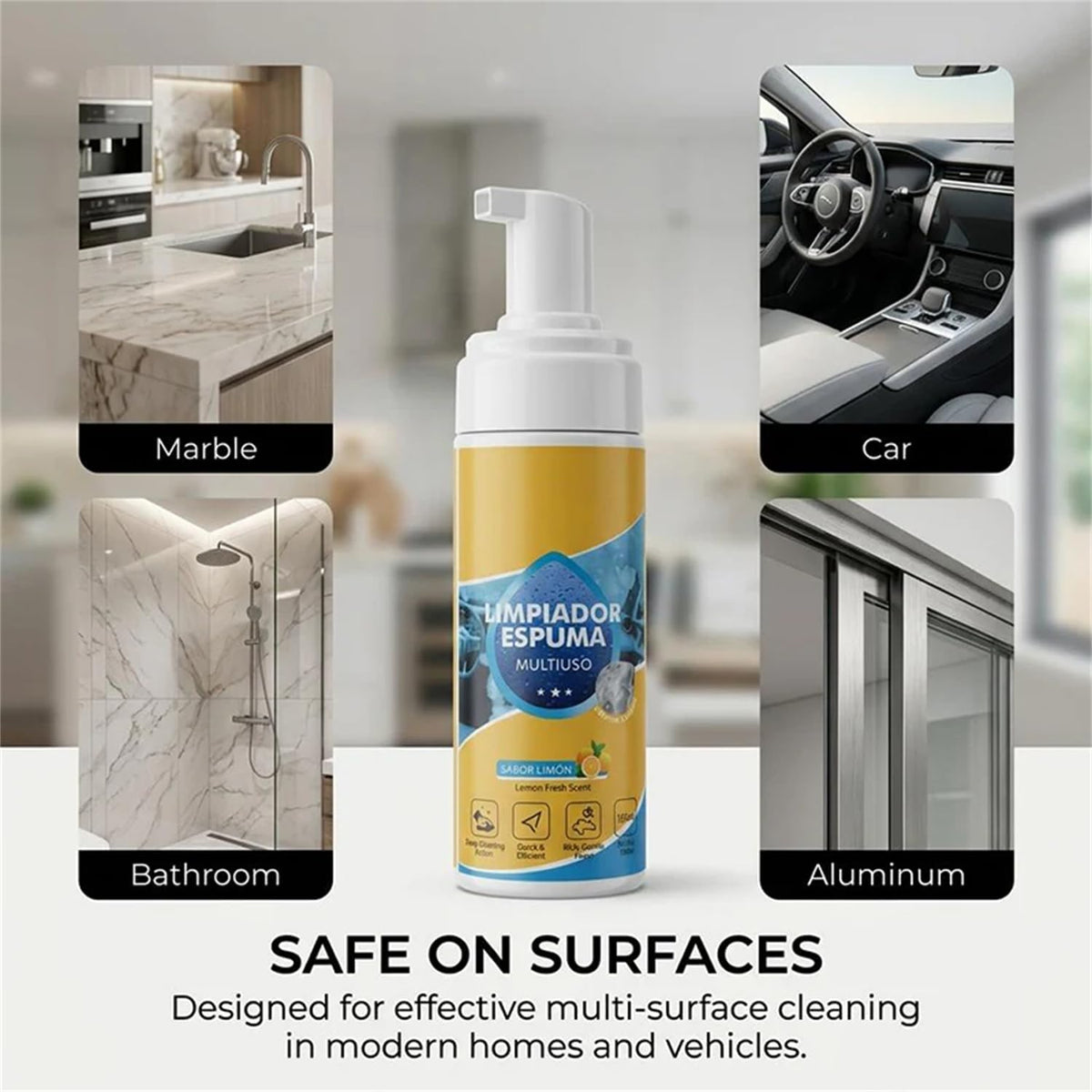 4-in-1 Multi-Enzyme Foaming Cleaner — A Multi-Purpose Deep Cleaning Spray Suitable for Car Interiors, Kitchen Grease, Bathroom Tiles, and Sofa Fabrics.
