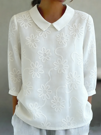 Romantic Floral Embroidered Peter Pan Collar Shirt Blouse