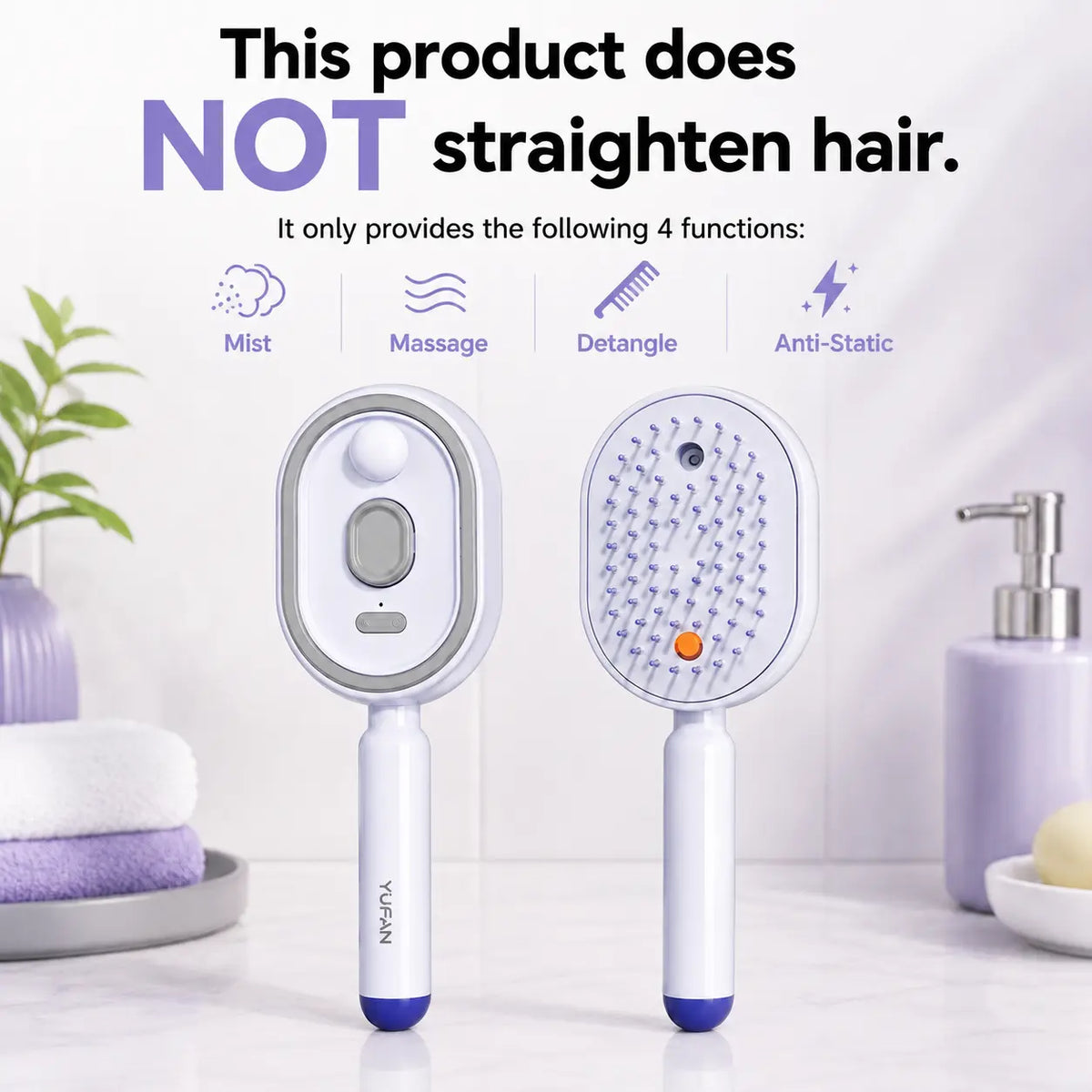 Electric Spray Air Cushion Massage Comb with Self-Cleaning, Anti-Tangle, Anti-Static, Volumizing Functions and Essential Oil Mist Aromatherapy Hair Care