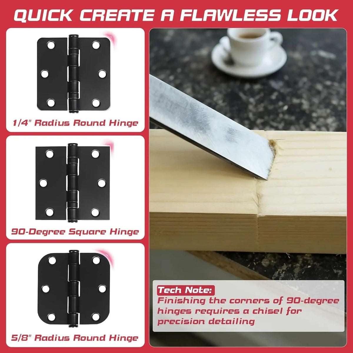 Door Hinge Jig - Door Hinge Cut Out Tool for Door & Cabinet Hinges, Adjustable Mortising Template Fits 2.5" to 5" Hinges with 1/4" & 5/8" Radius & Square Corner Tools