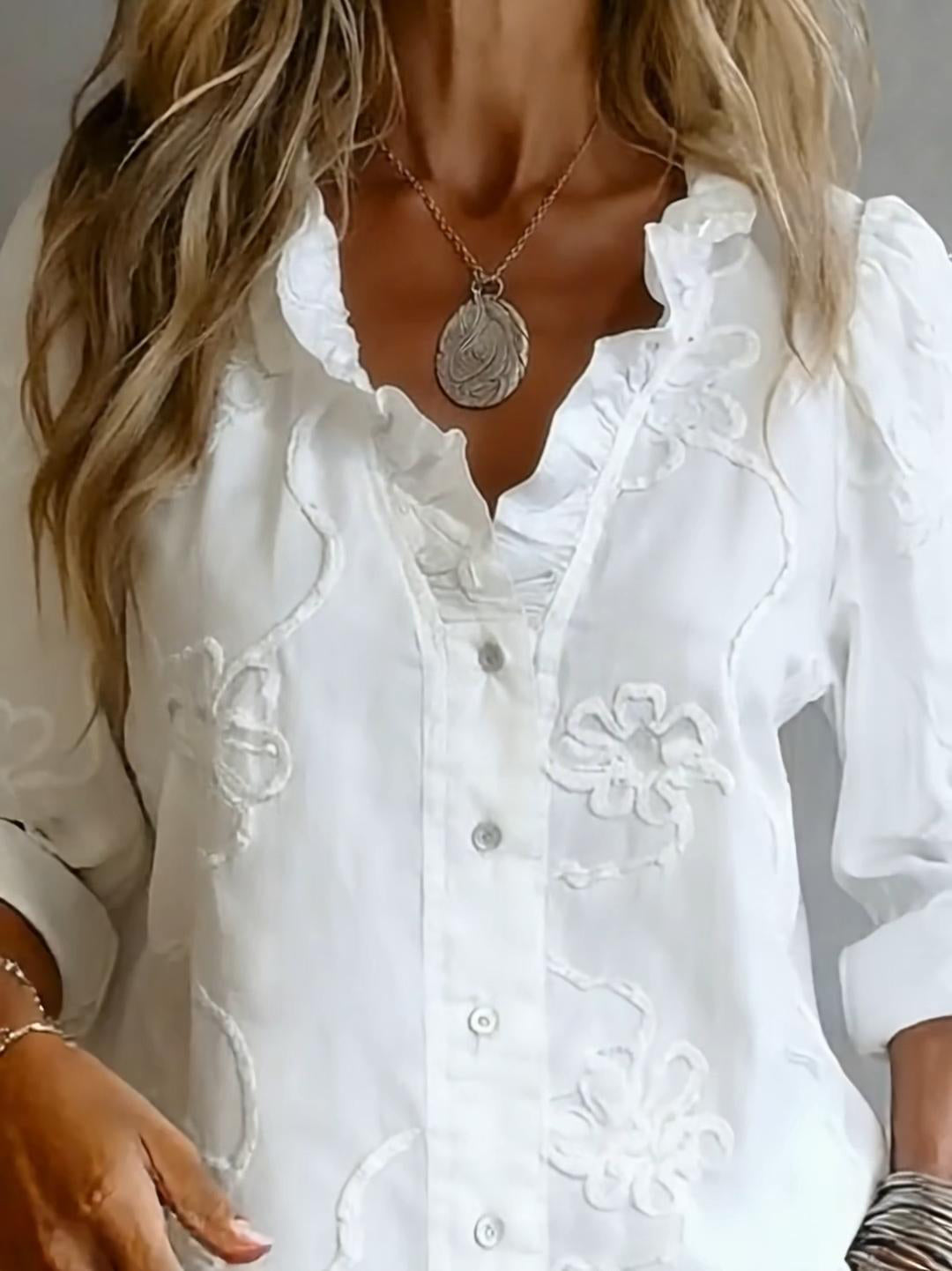 Casual Romantic Ruffled Collar Cotton Shirt