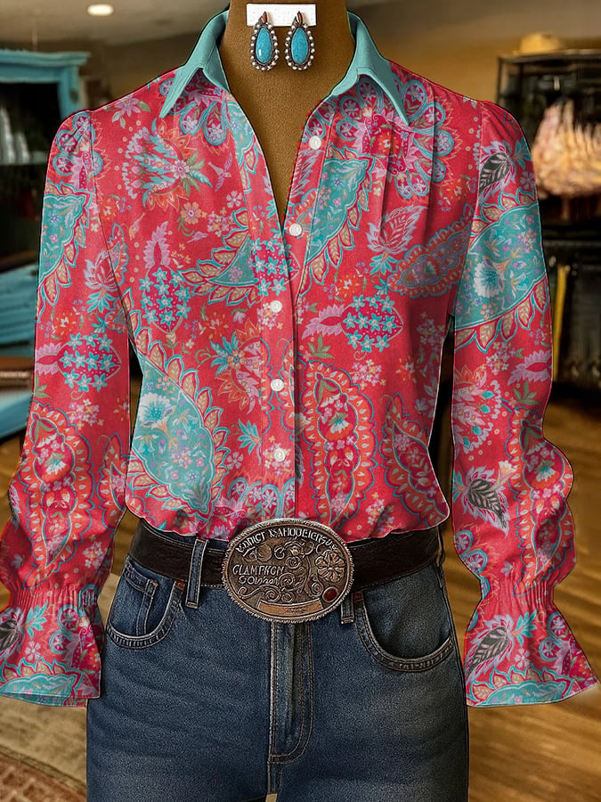 Women's casual western style pattern shirt