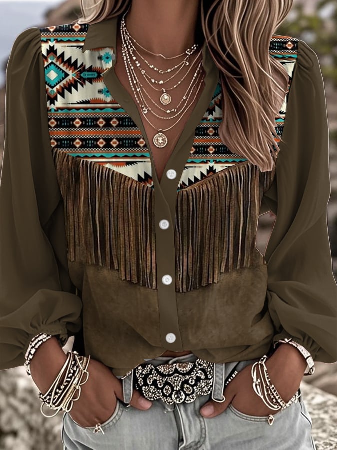 Women's Western Vintage Floral Print Shirt