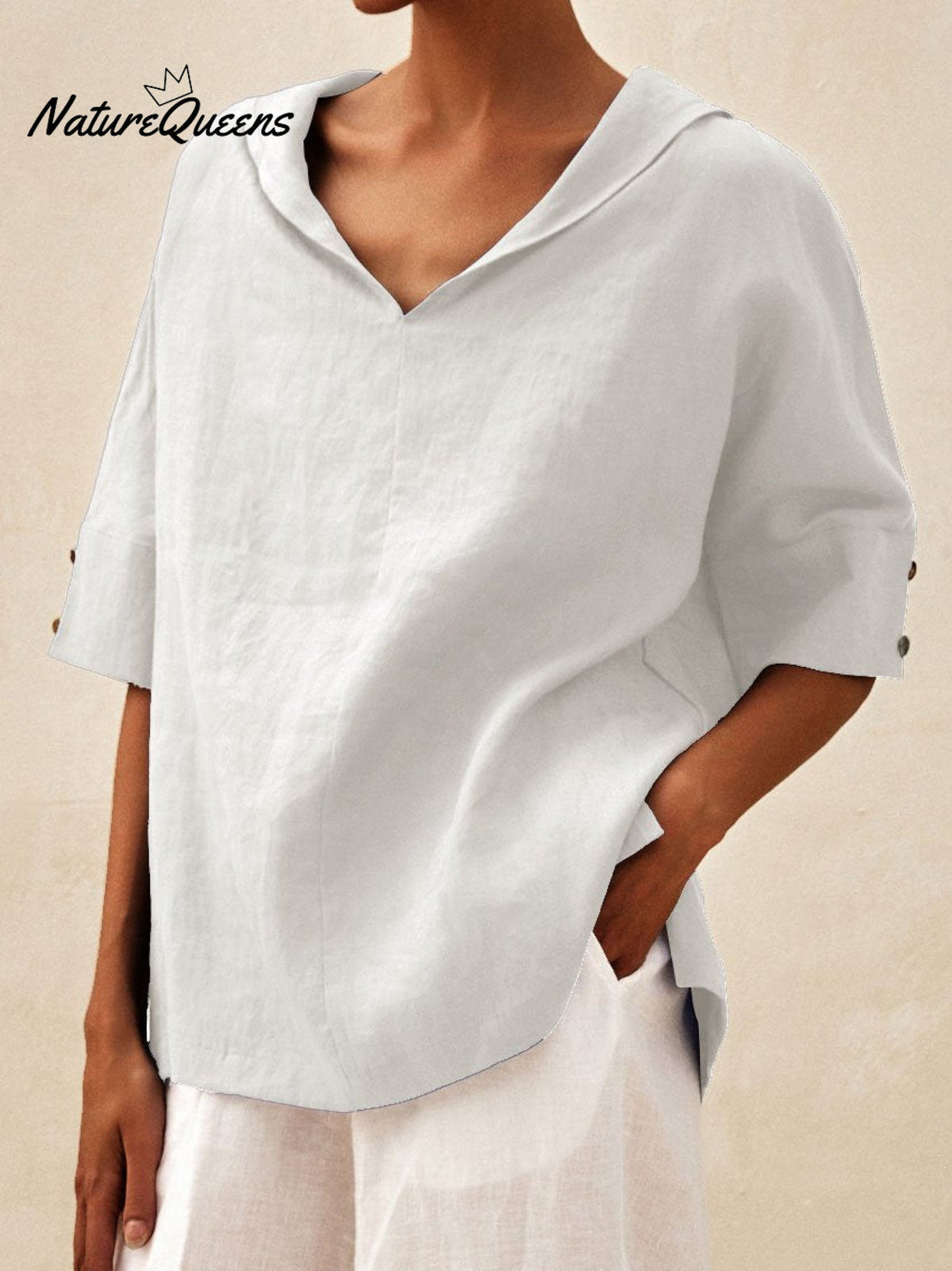 Women's Casual Linen V-neck Shirt