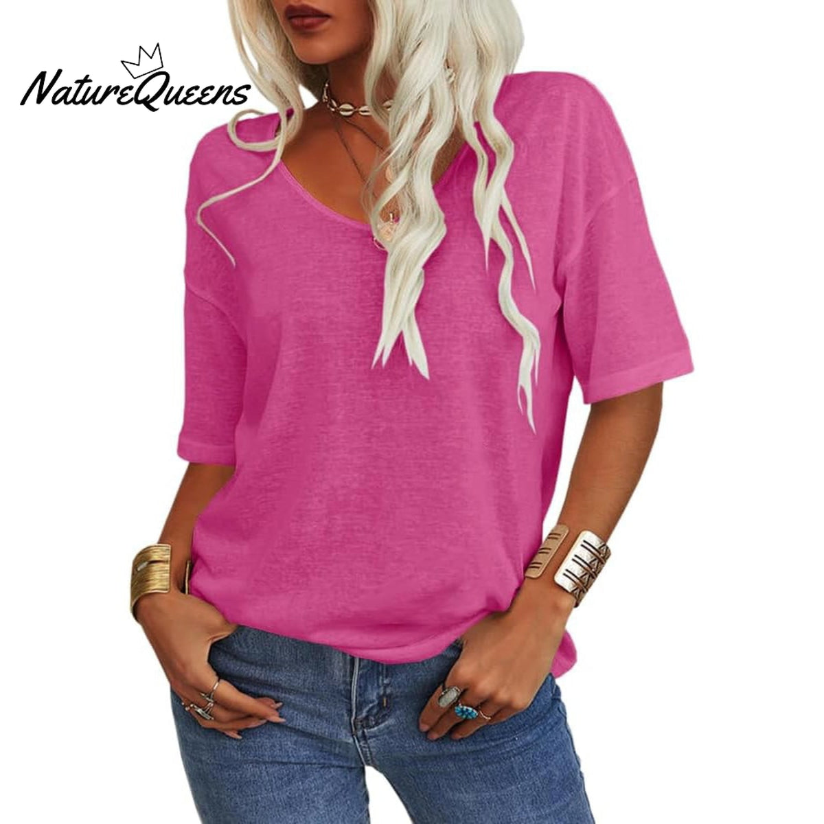 Women's Solid Color V-Neck T-shirt