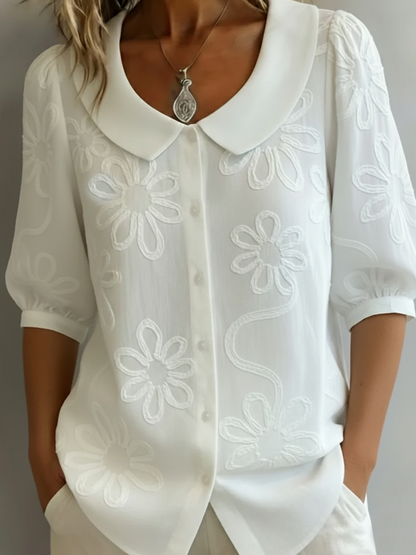 Vintage Peter Pan Collar Embroidered Floral Shirt