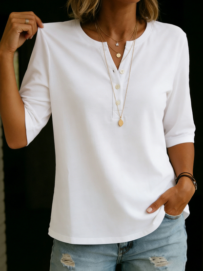 Classic Henley Collar 100% Cotton T-shirt